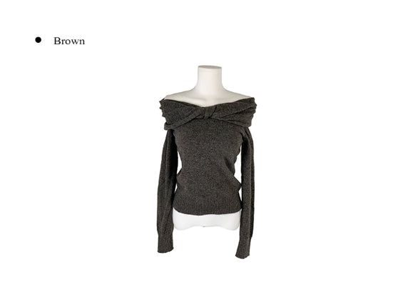 Helen Off-Shoulder Ribbon Twist Loose-Fit Knit