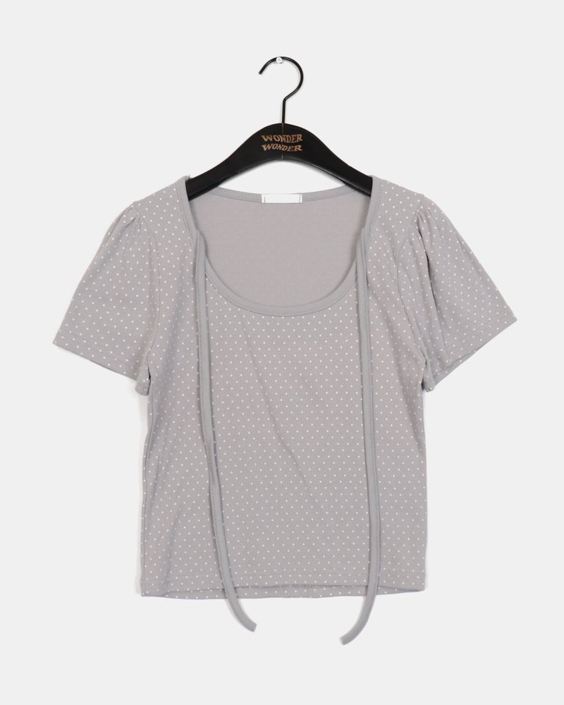 ハエルドットパフスリーブストラップTシャツ