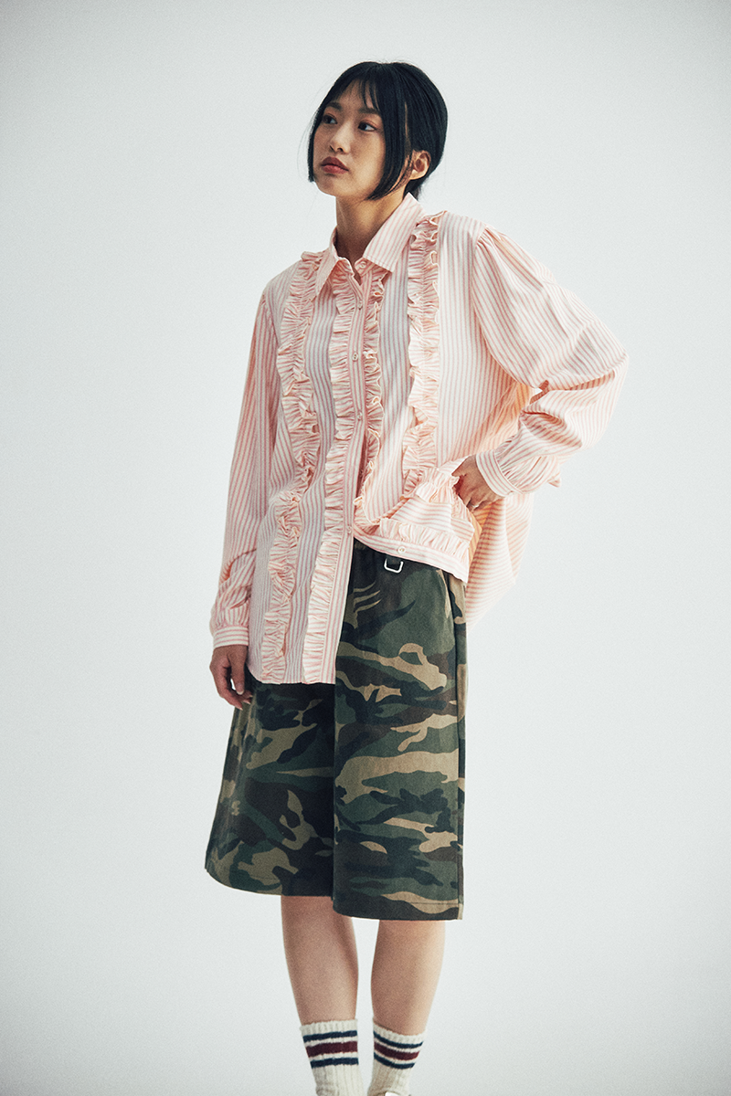 Stripe Frill Blouse (pink)