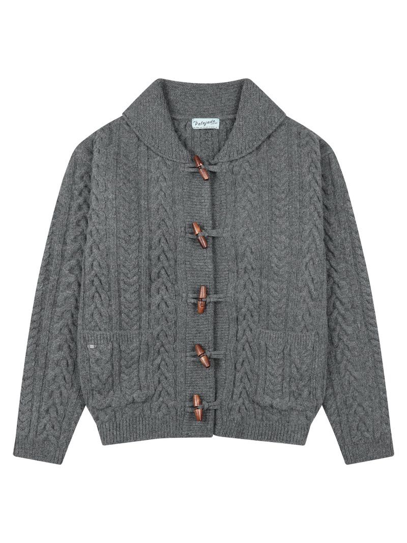 PALEJADE（ペールジェイド）の「Toggle Button Wool Cable Knit Cardi In Charcoal（Tops）」