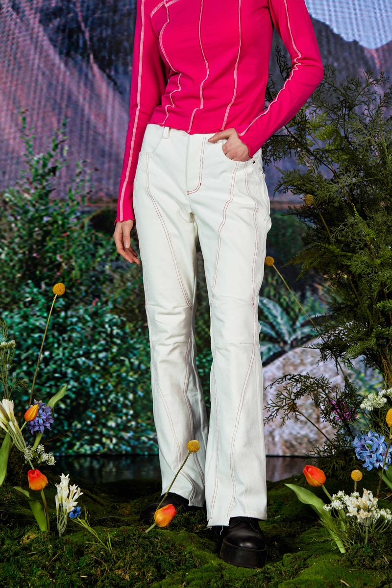 Leg Tissue Semi Bootcut Pants WHITE