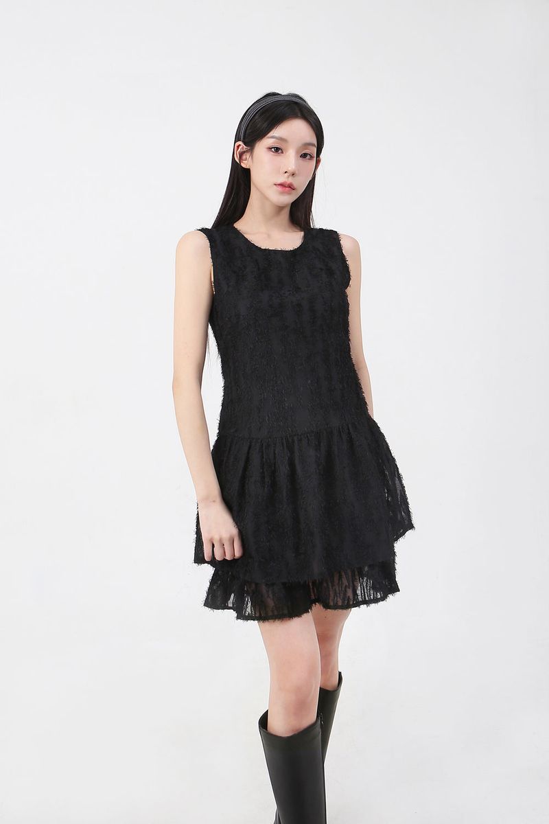 Double Frill Sleeveless Onepiece_black