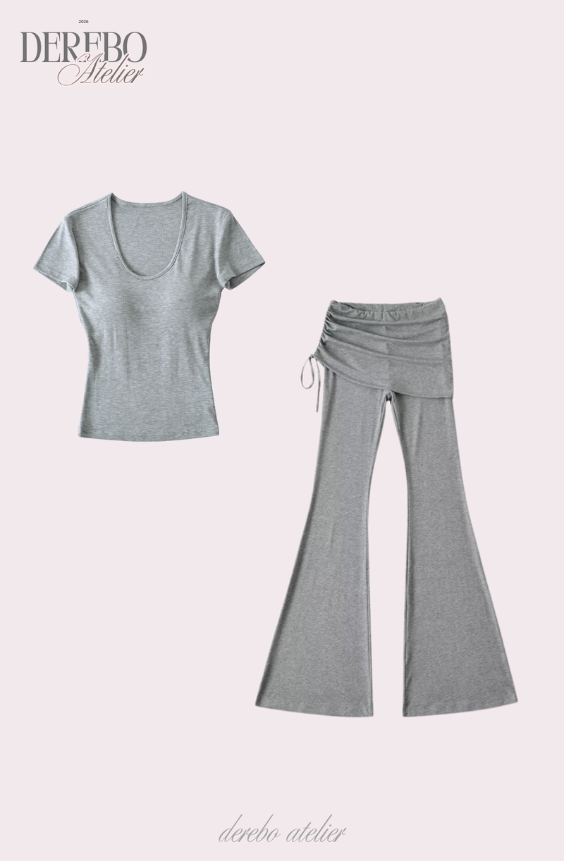 Liiv short-sleeve cap training shirring pants set (REGULAR PANTS)