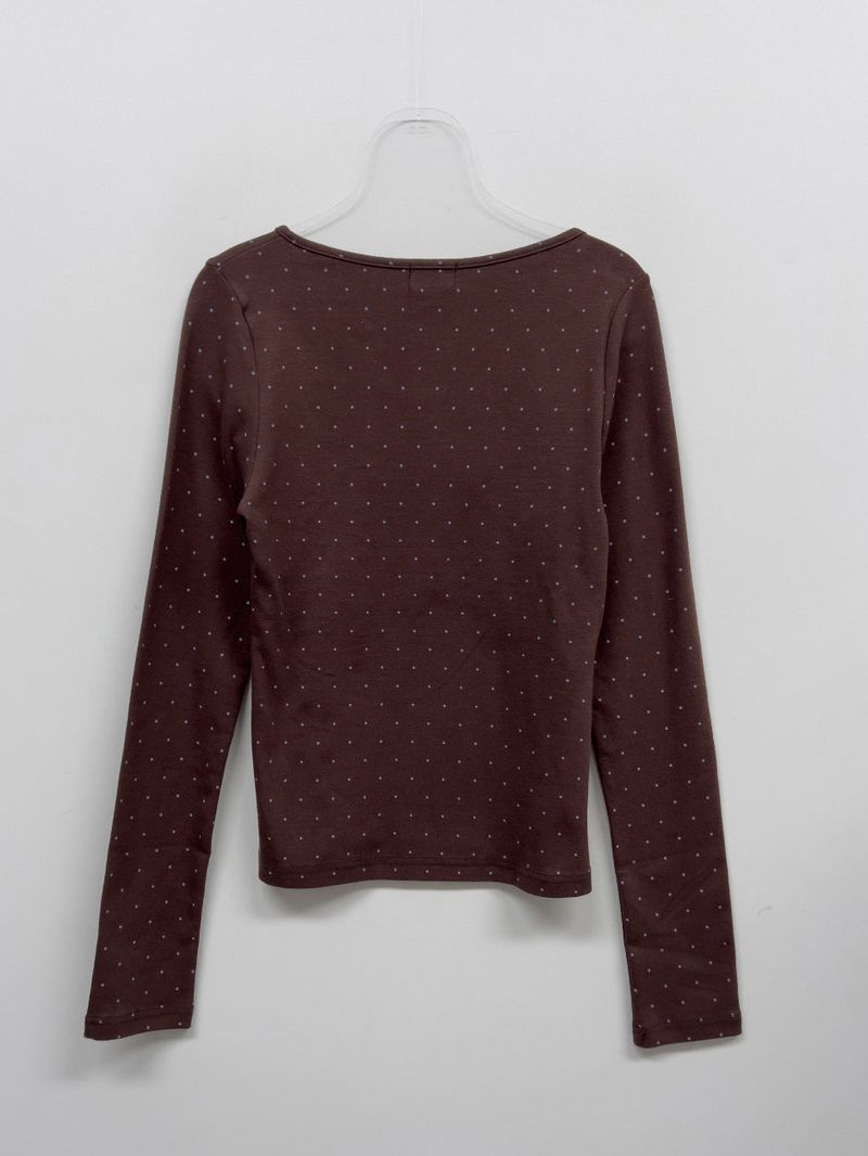 Dot Shirring V-Neck T-Shirt