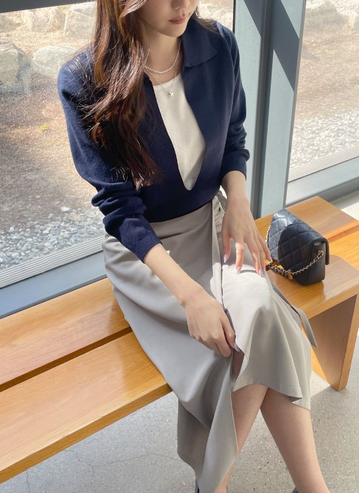 Mez Color Matching Layered Collar Knit