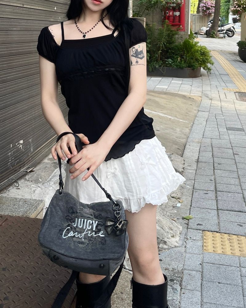 Tommy off-shoulder ribbon sheer top
