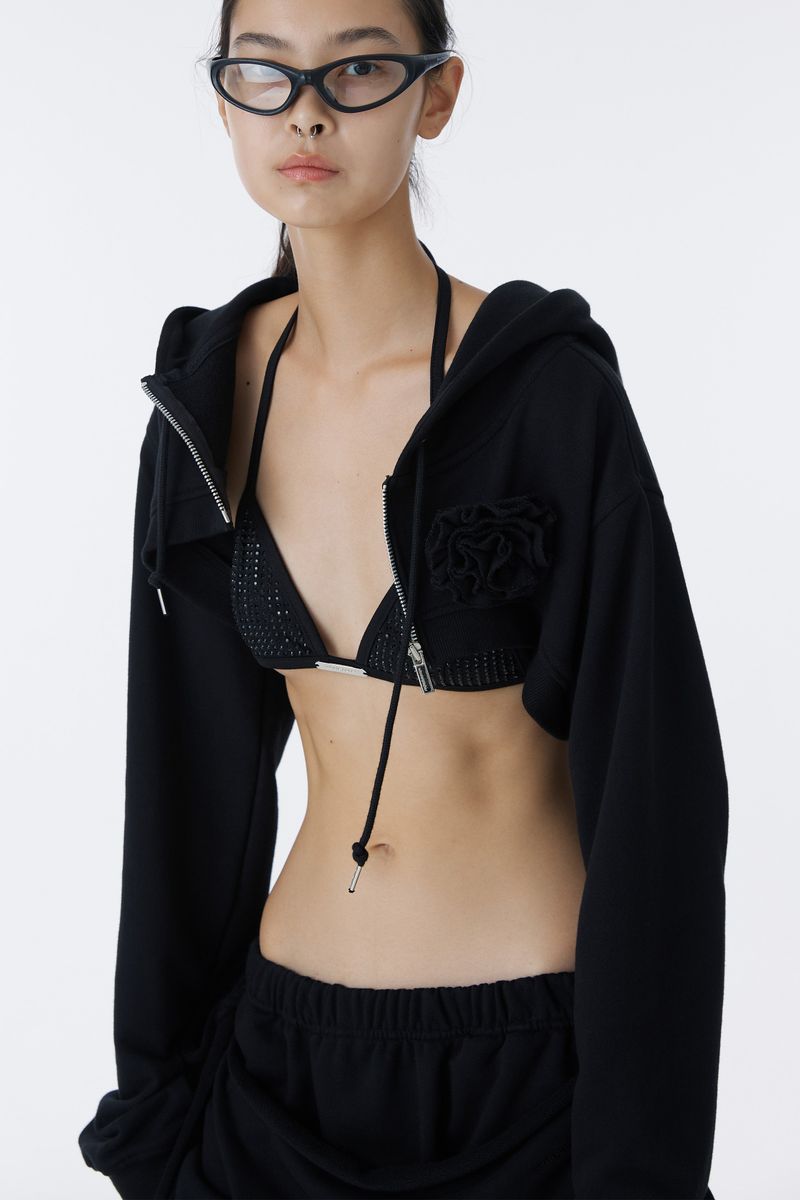 CORSAJE CROP ZIP-UP HOODIE (BLACK)