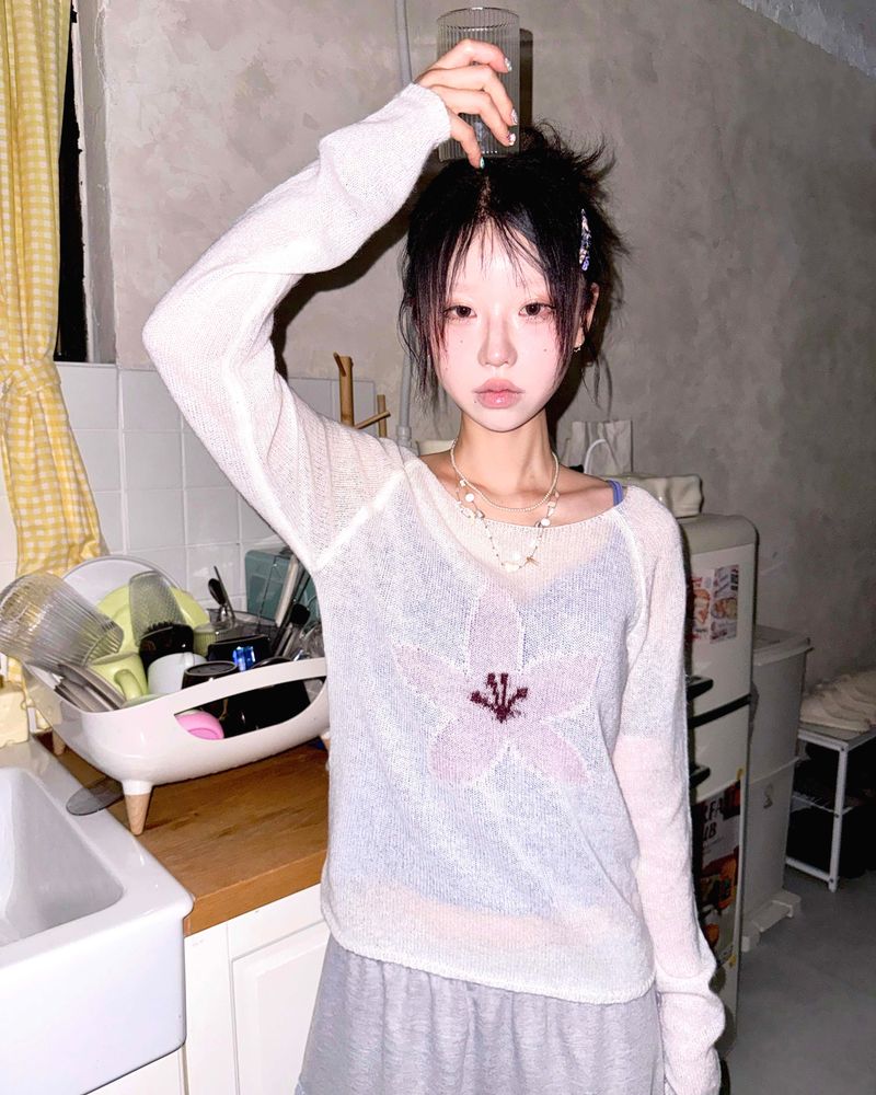 douchidouchi（ドウチドウチ）の「(3color) Soft Flower Sheer Wool Knit（Tops）」