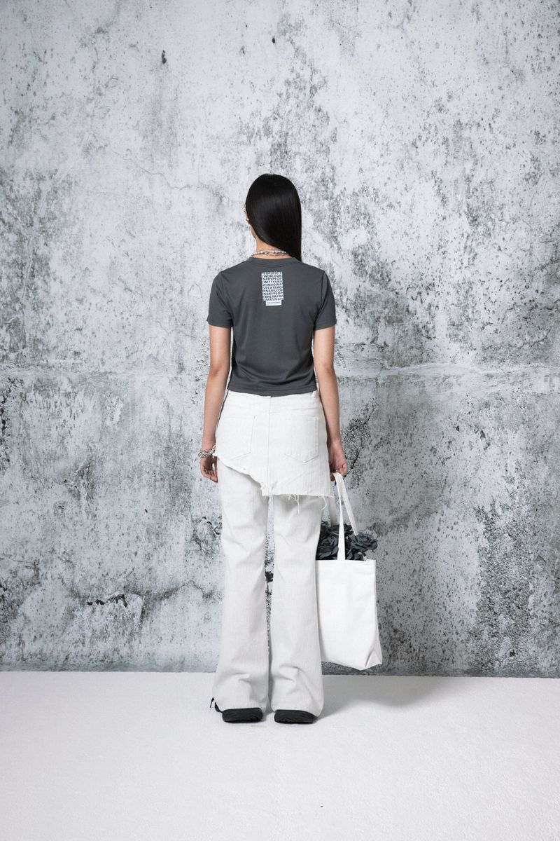 Herringbone Damage Cutting Skirt Pants (WHITE)
