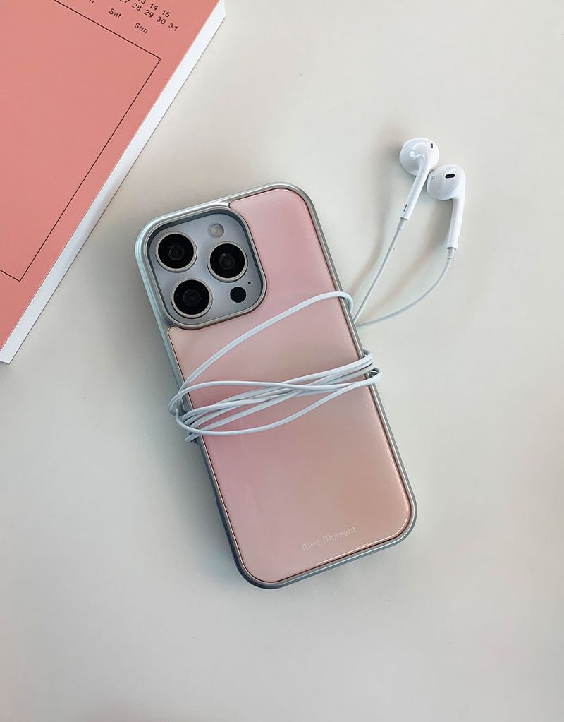 [MADE]ピーチピンク シルバーエポキシ バンパー iPhoneケース