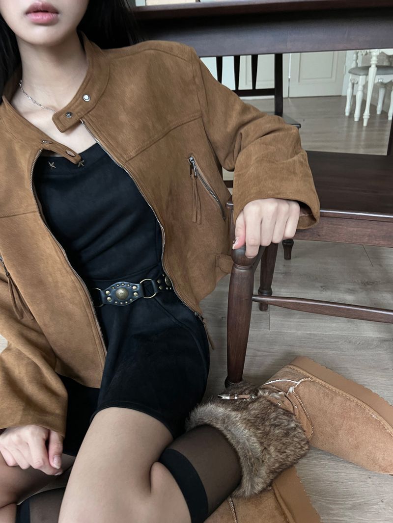 Bohemian two-button buckle suede rider jacket (2 colors)