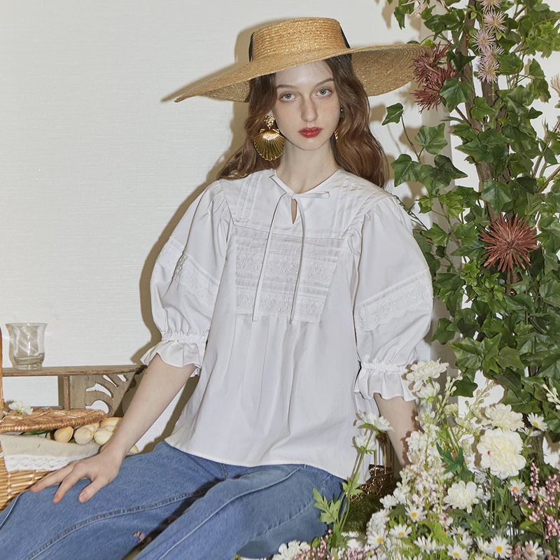 Puntuck Sailor Lace Blouse