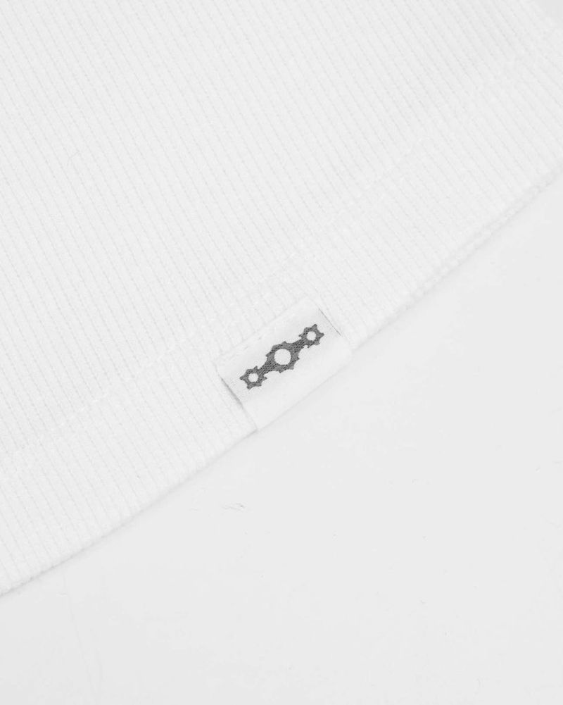 Pocket Henley Neck Ribbed Long Sleeve White