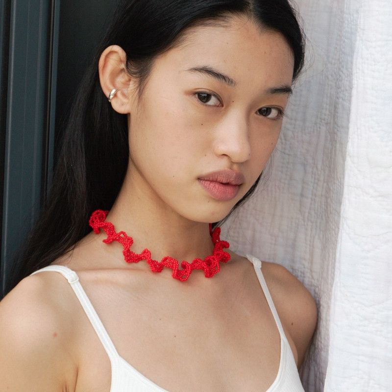TWIST BEADS NECKLACE RED