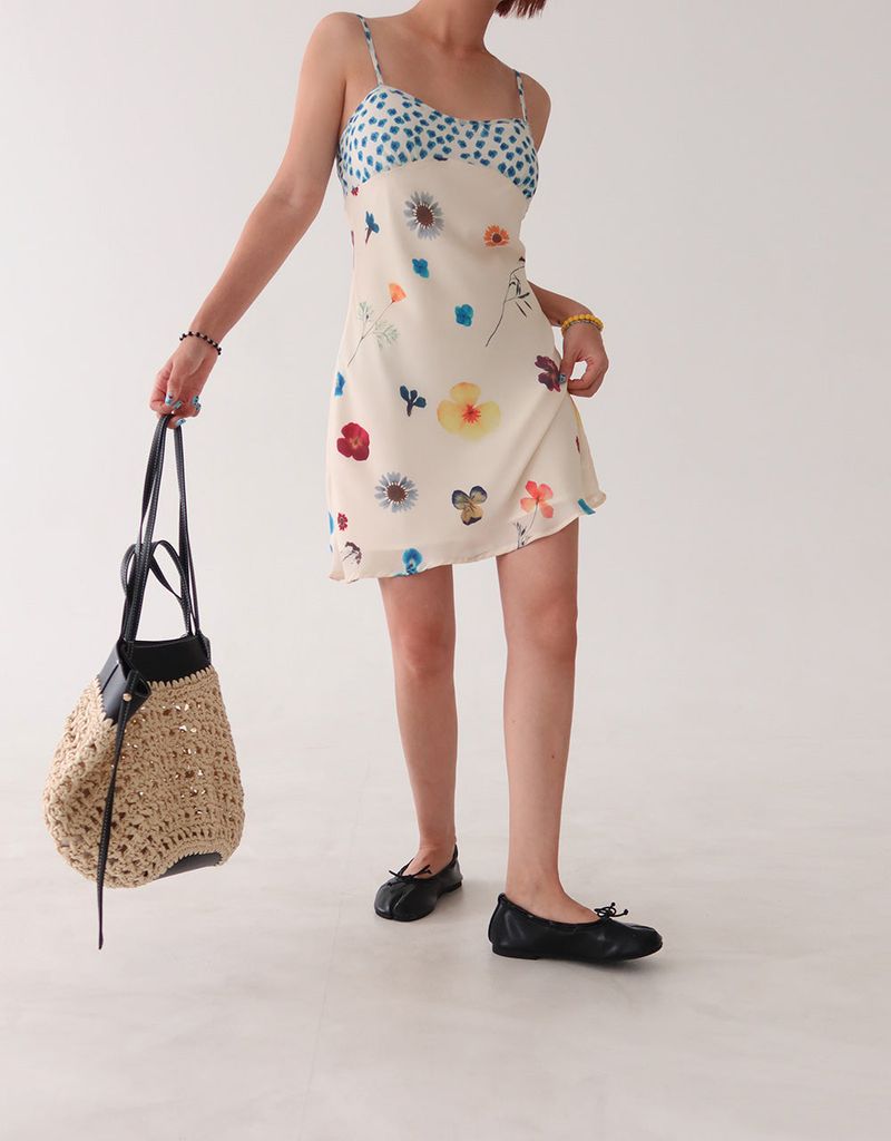 pouch set leather coloring Rattan tote & shoulder bag