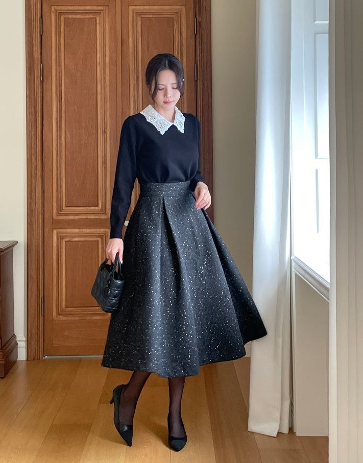 Nemyu Pearl Cubic Lace Collar Knit