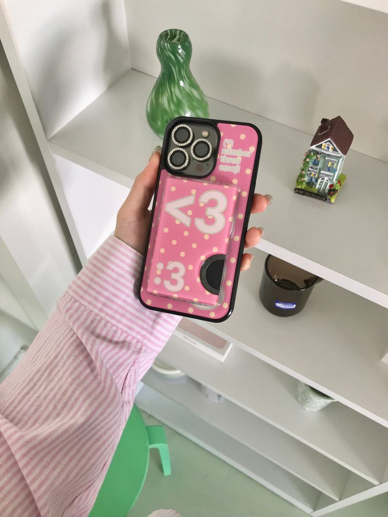 [MADE] Number 3 emoji case + card slot (Pink drink)