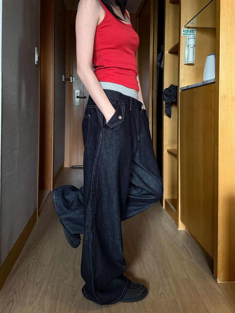  LAYERED DENIM PANTS