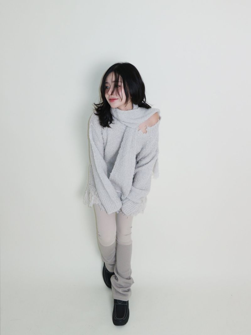 Puddle Demoor Tester Damage Long-Sleeved Knitwear Dress (Muffler Set)