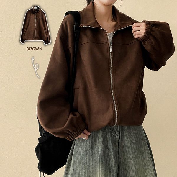 Ultimate Incision String Suede Zip-Up Jumper