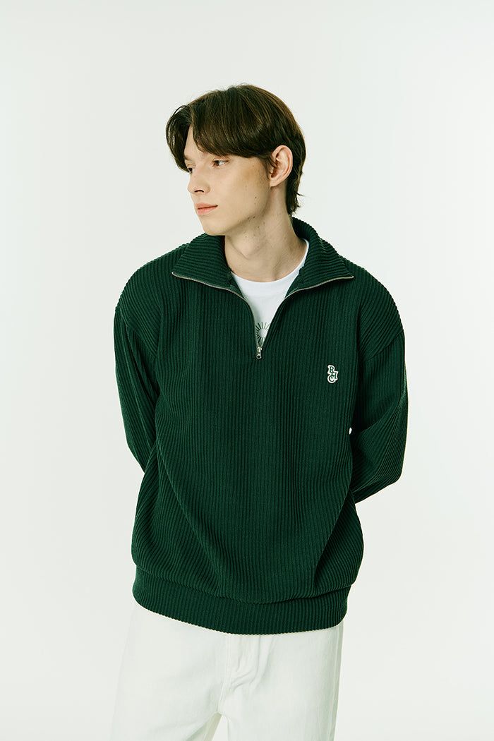 HALF ZIP UP KNIT SWEATSHIRTS GREEN