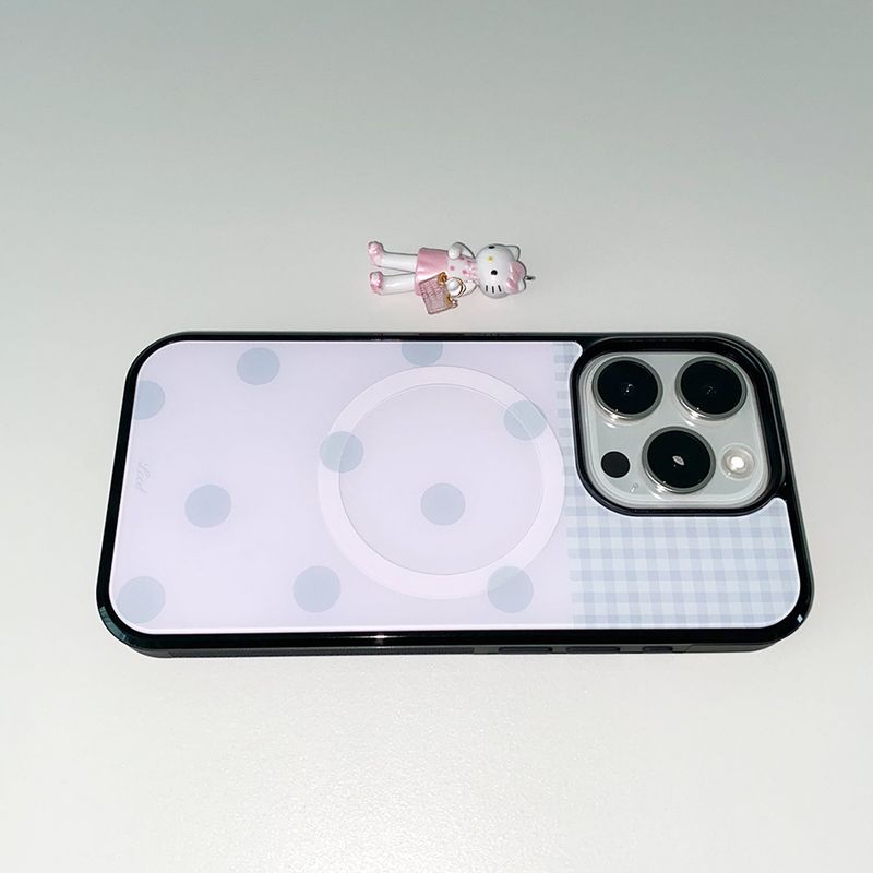 [MADE] [+MagSafe] DOT PATCH PHONE CASE PINK (glass black bumper)