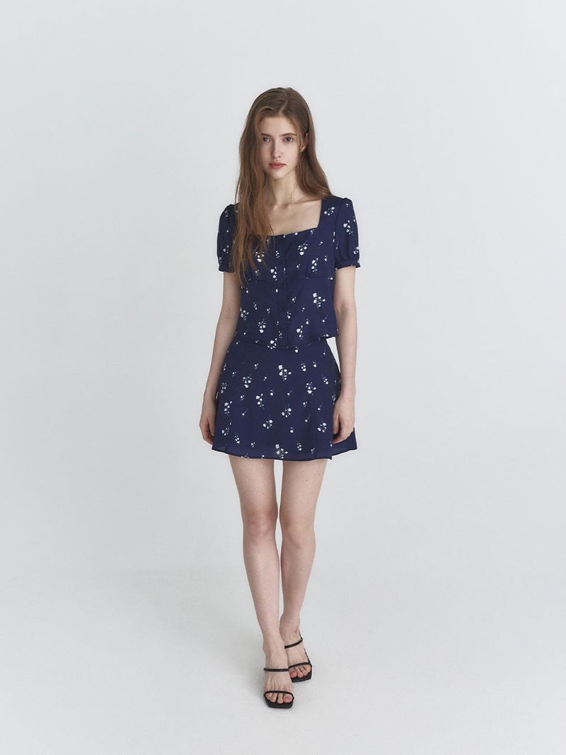 Floral flare skirt (Navy)
