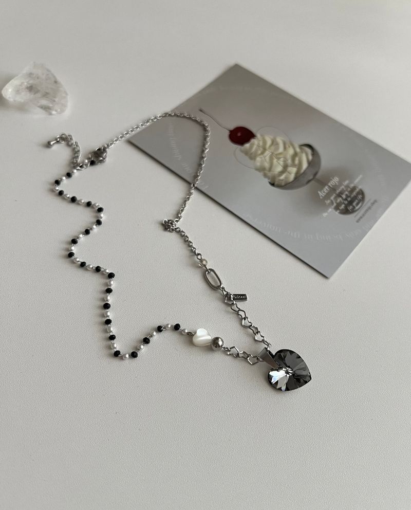 bvv Black Austrian Crystal Heart Surgical Steel Necklace