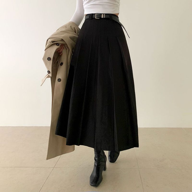 [Belt set/Recommended!] Rose Pleated Long Skirt