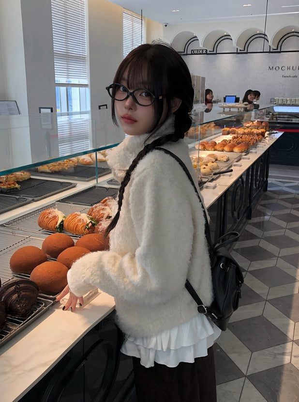 Pure High Neck Collar Button Knit Cardigan