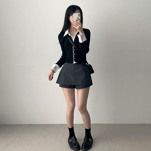 Slow Shirt Cardigan Layered Set