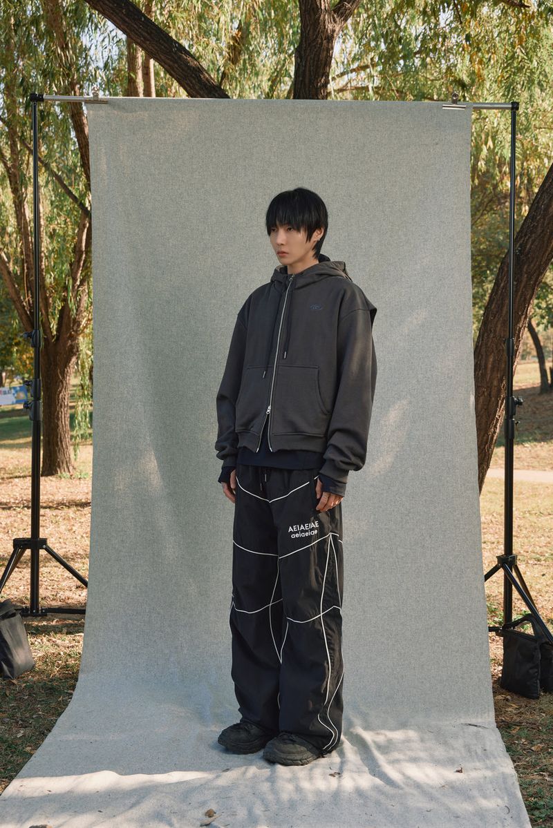 LAYERED STRING HOODIE ZIP-UP [DARK GRAY]