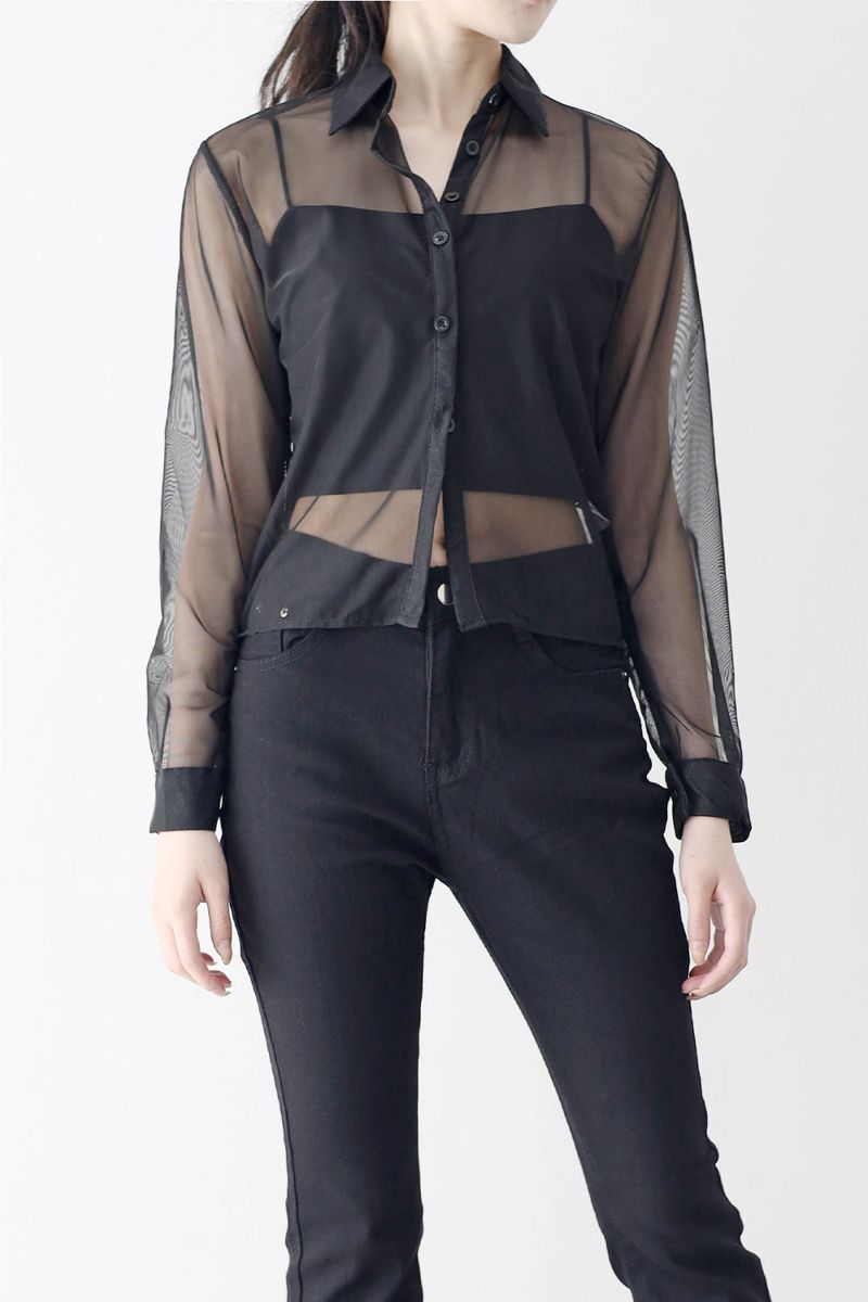 NONCODE（ノンコード）の「Ribbed crop see-through shirt（Tops）」
