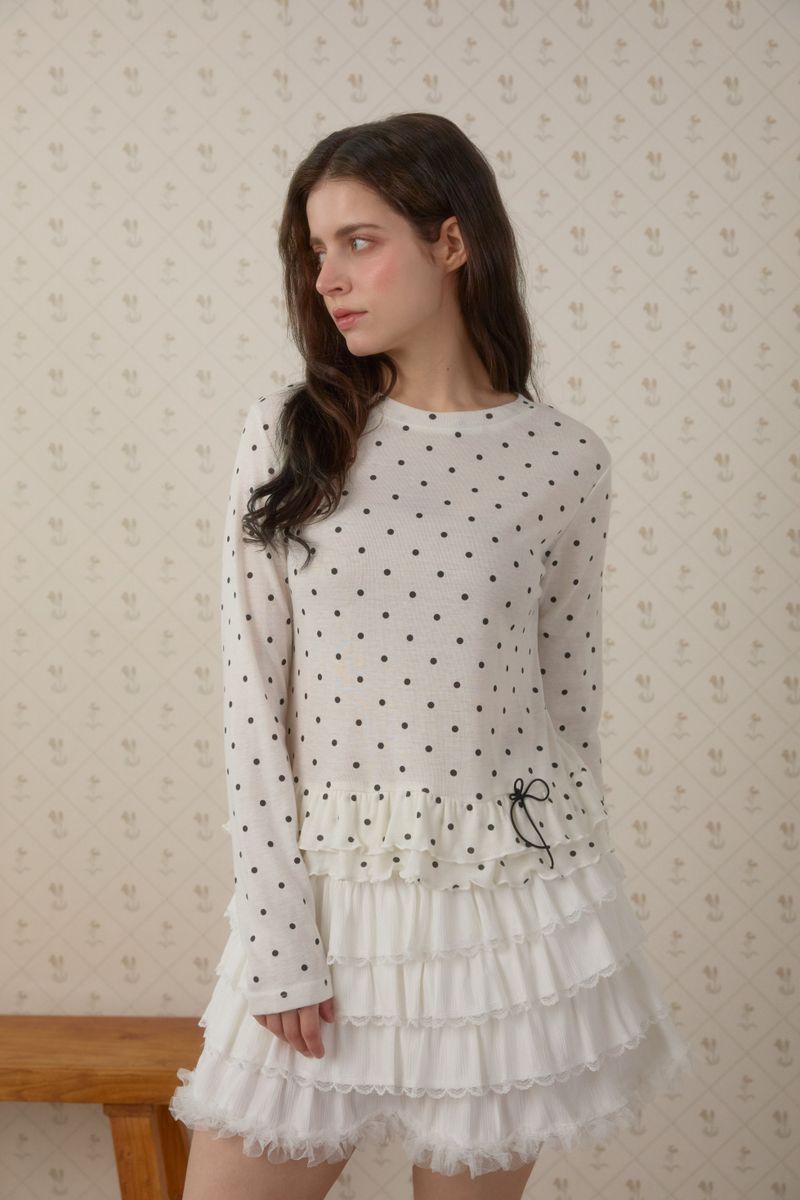 PINK PINEAPPLE（ピンクパイナップル）の「DOT FRILL LAYERED T-SHIRT（Tops）」