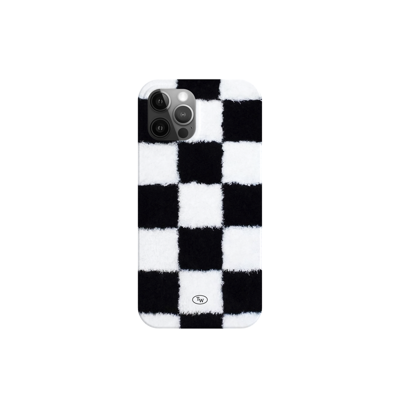 fluffy check hard case-black