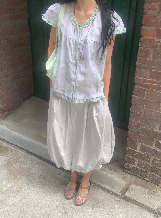 Honoka Pintuck Balloon Banding Midi Skirt