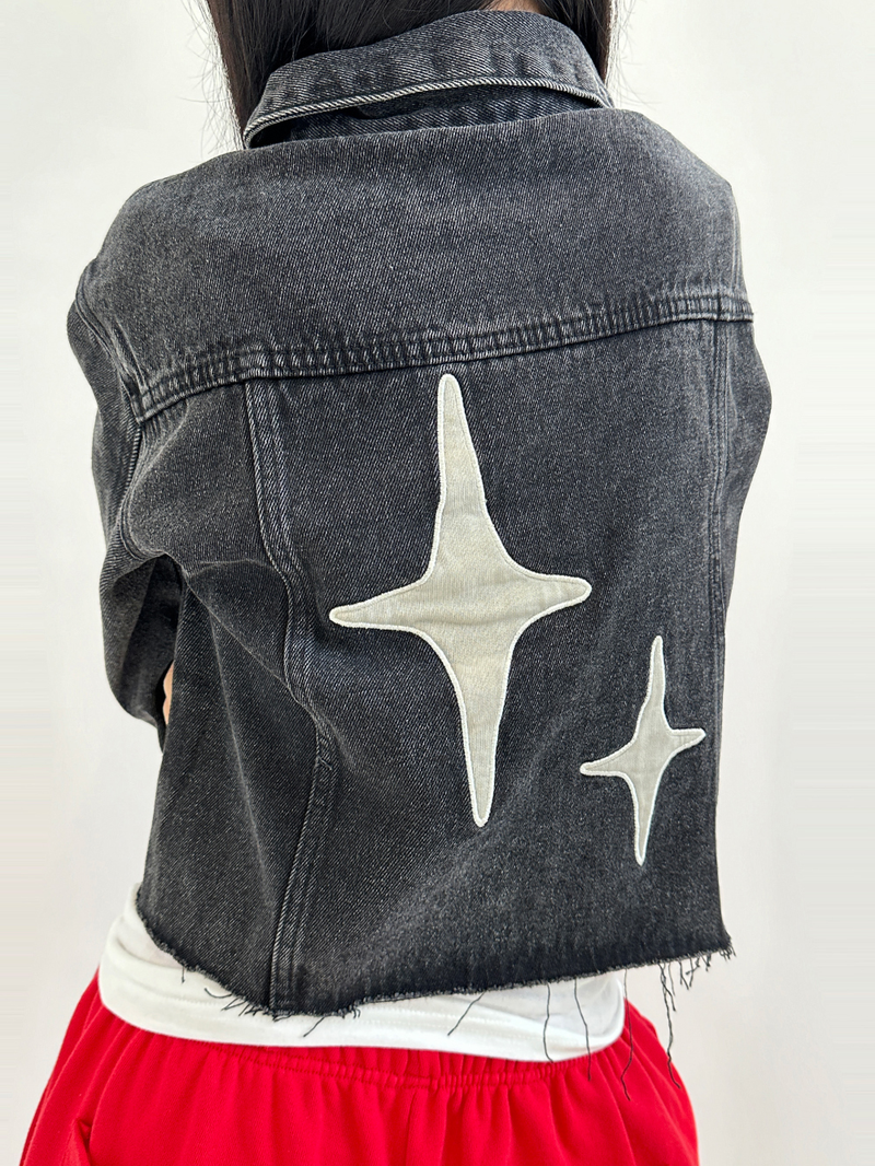 BACK STAR POINT + DAMAGED DARK BLUE DENIM JACKET🖤