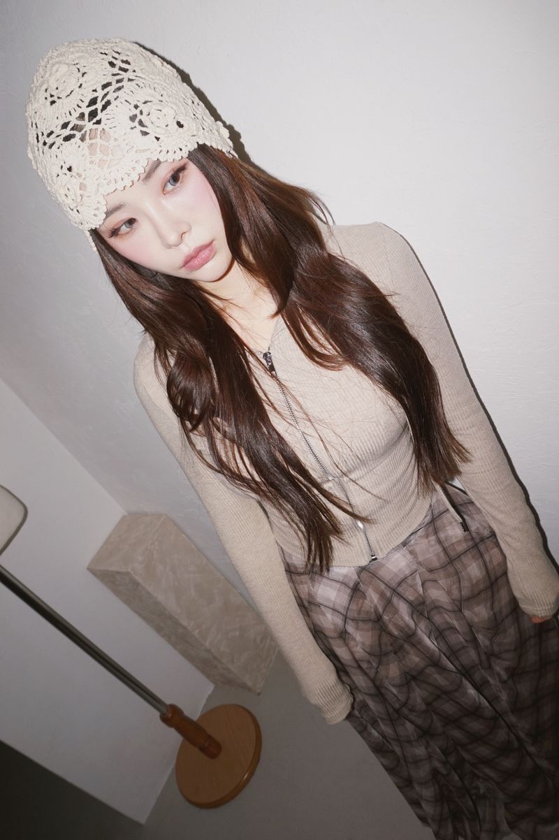 Long Check Chiffon Sharalla Skirt