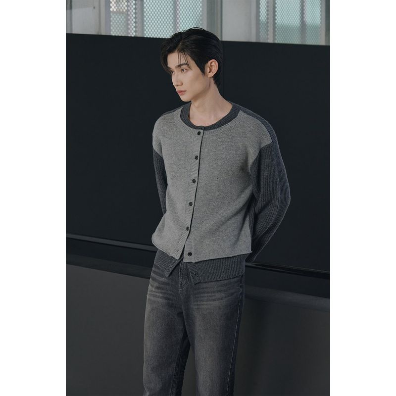 Layered wool knit cardigan(Charcoal)