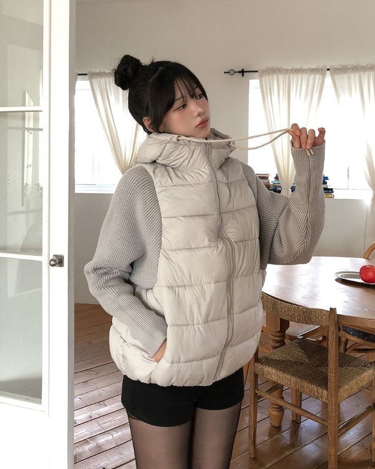 Fog Hooded Knit Lightweight Padded Jacket