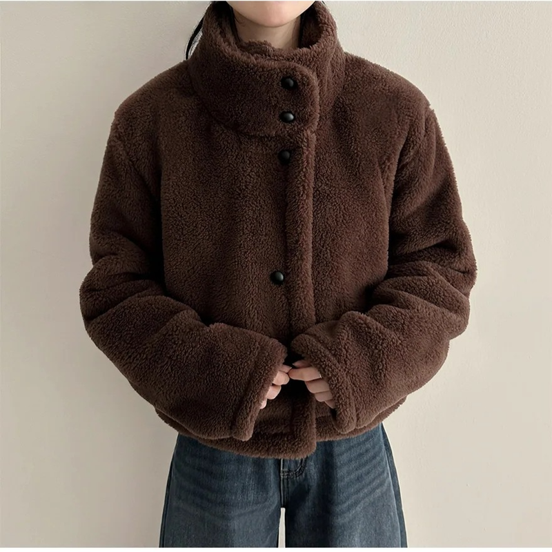 Falling High Neck Fleece Short Coat