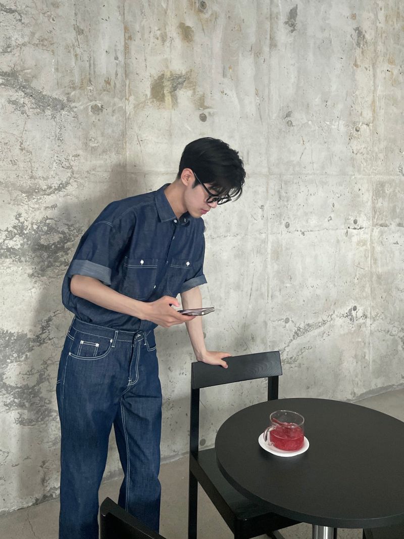 Modern denim set up half shirts