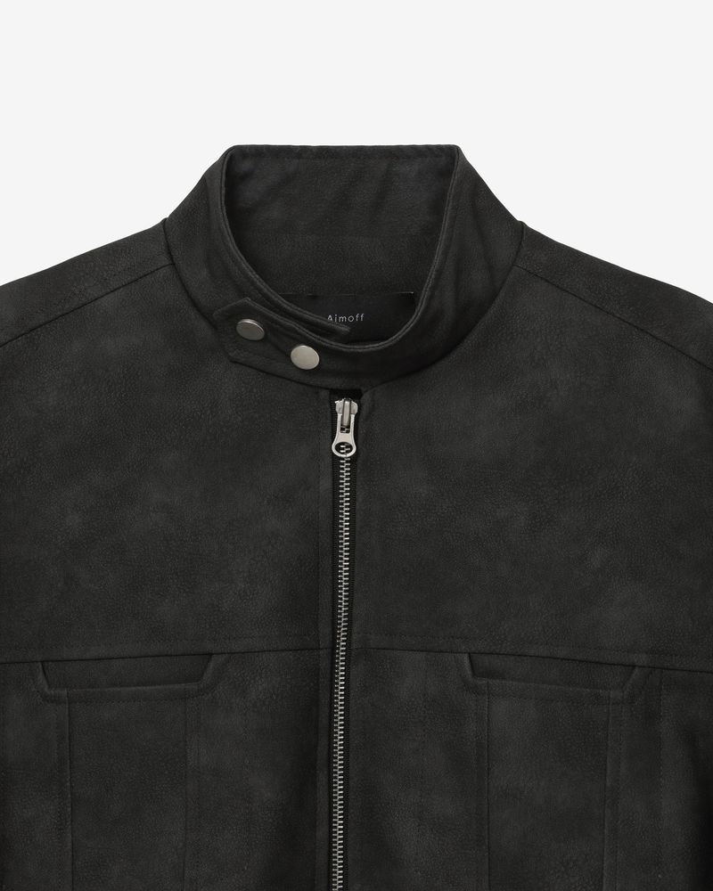 vegan leather biker jacket [ natural black ]