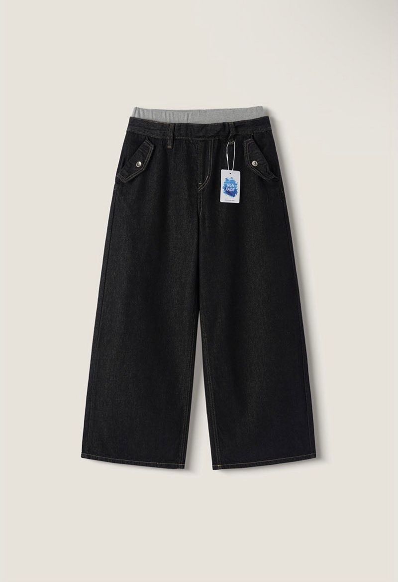 Layered banding denim pants