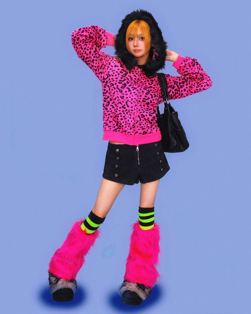 wink hot-pink leopard fur jumper