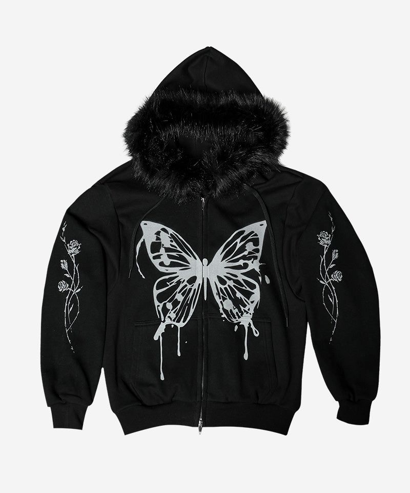 BUTTERFLY SPLATTER ZIP-UP #BLACK(FLEECE LINED)