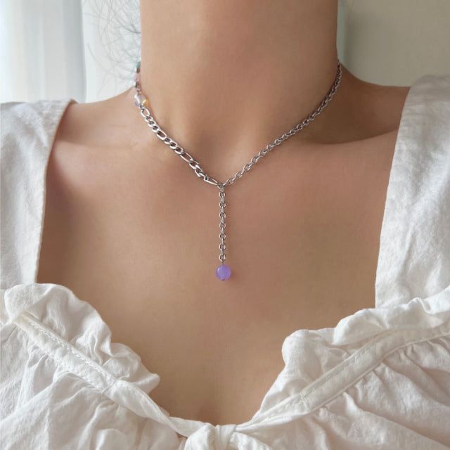 Acer rojo(アセルロジョ)の「fer Pastel Opal Light Purple Beads Ball Two-Way Drop Necklace(Accessories)」