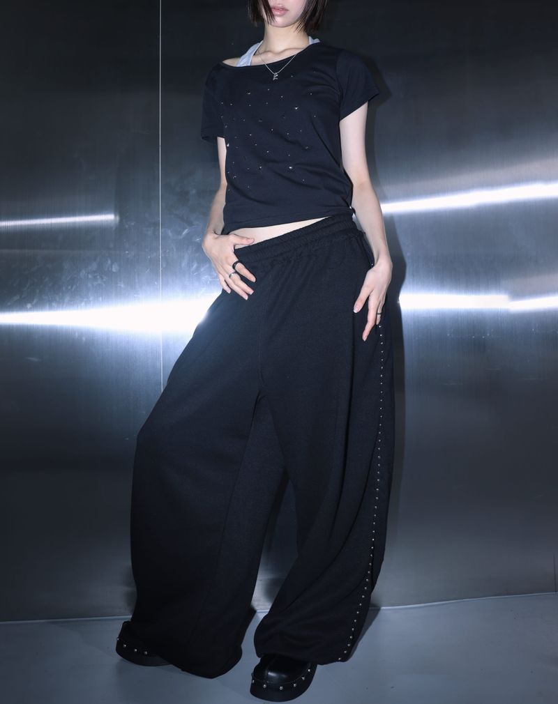 Line stud string sweatpants - Black
