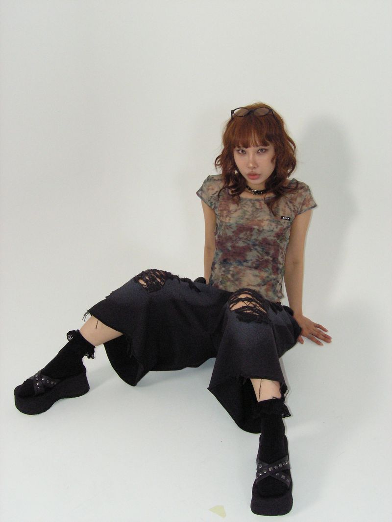 damage bermuda pants_charcoal