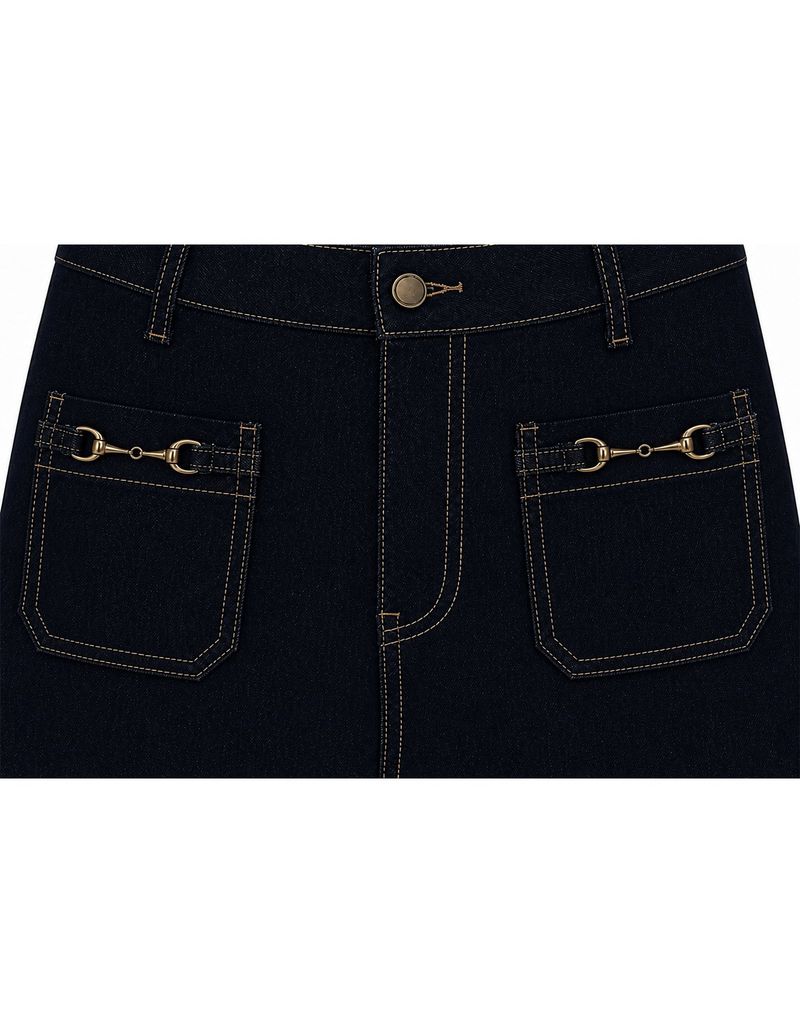 Maren Horsebit Semi High-Waist Straight Wide Denim Pants Light Blue